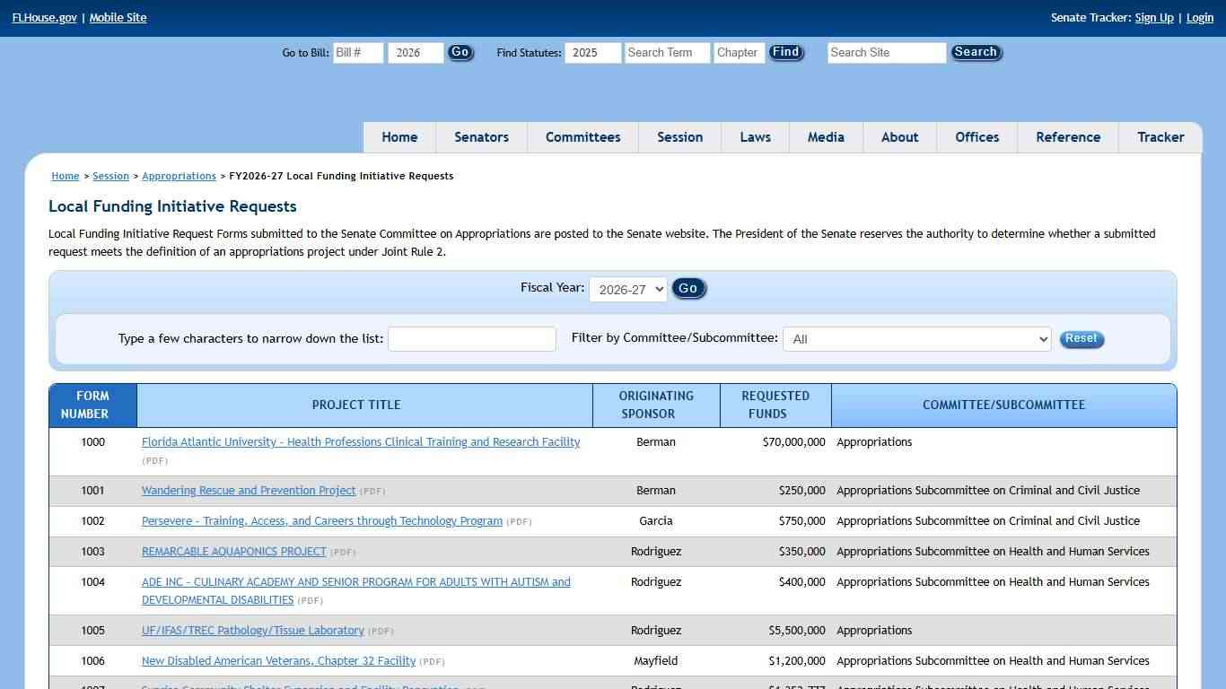 FY2026-27 Local Funding Initiative Requests - The Florida Senate