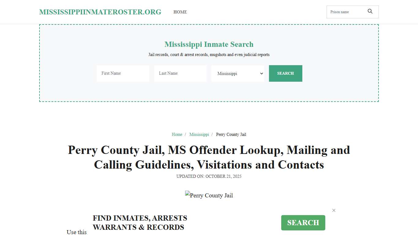 Perry County Jail, MS: Inmate Search Options, Visitations, Contacts